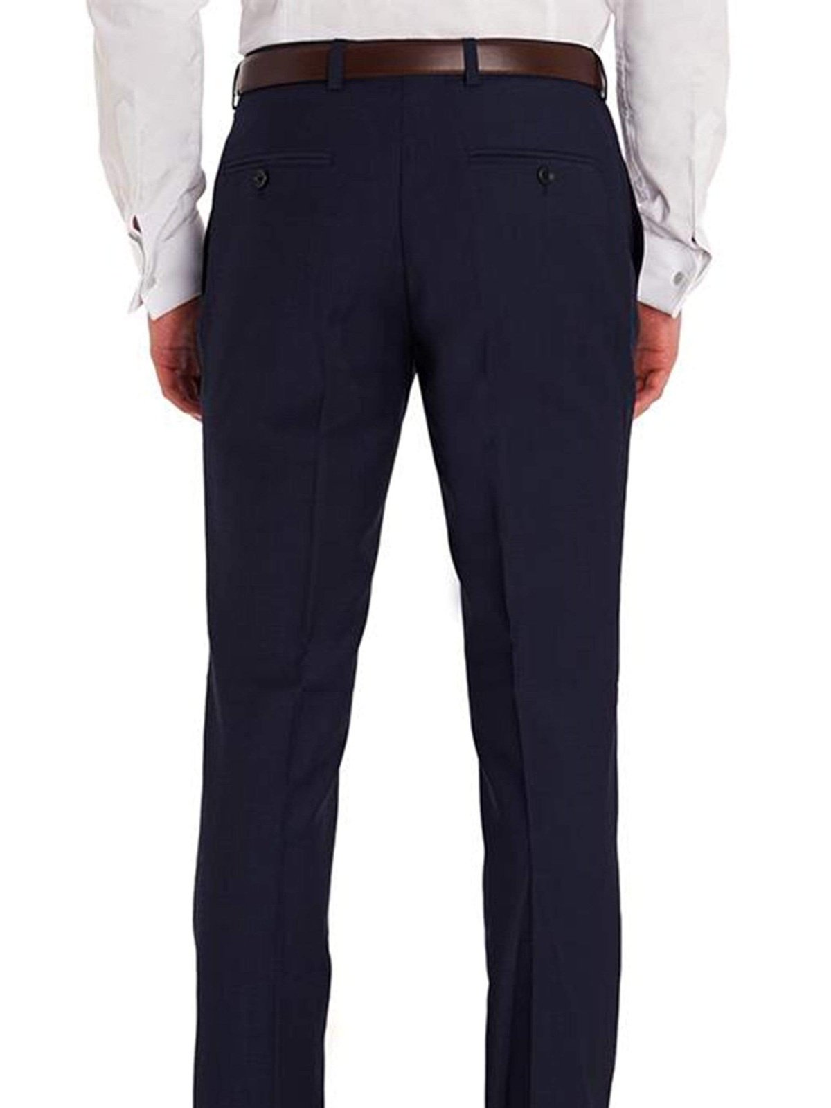 Braveman Slim Fit Solid Navy Blue Flat Front Washable Dress Pants
