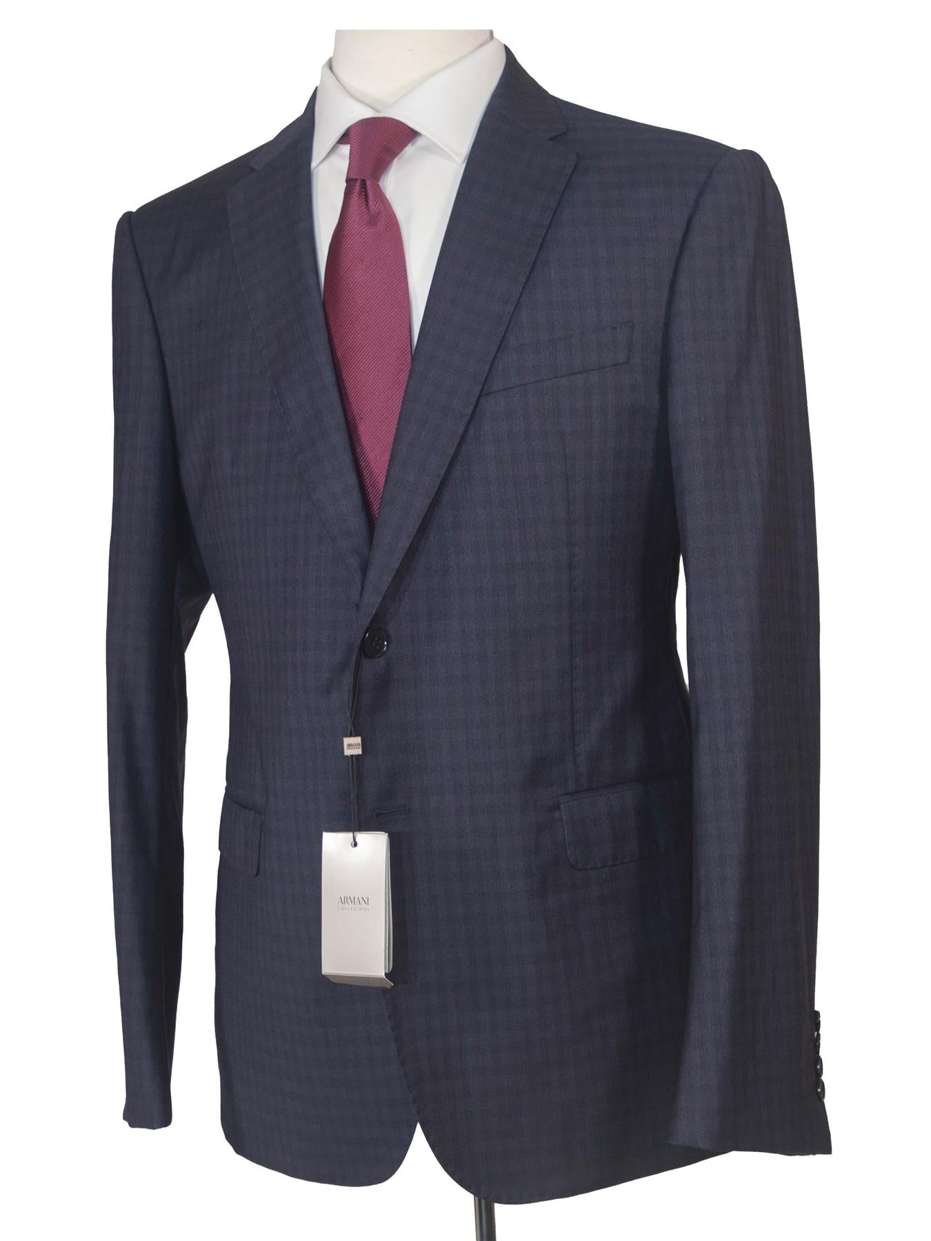 Armani Collezioni M-Line Mens 42R Navy Blue Check 2 Piece Suit