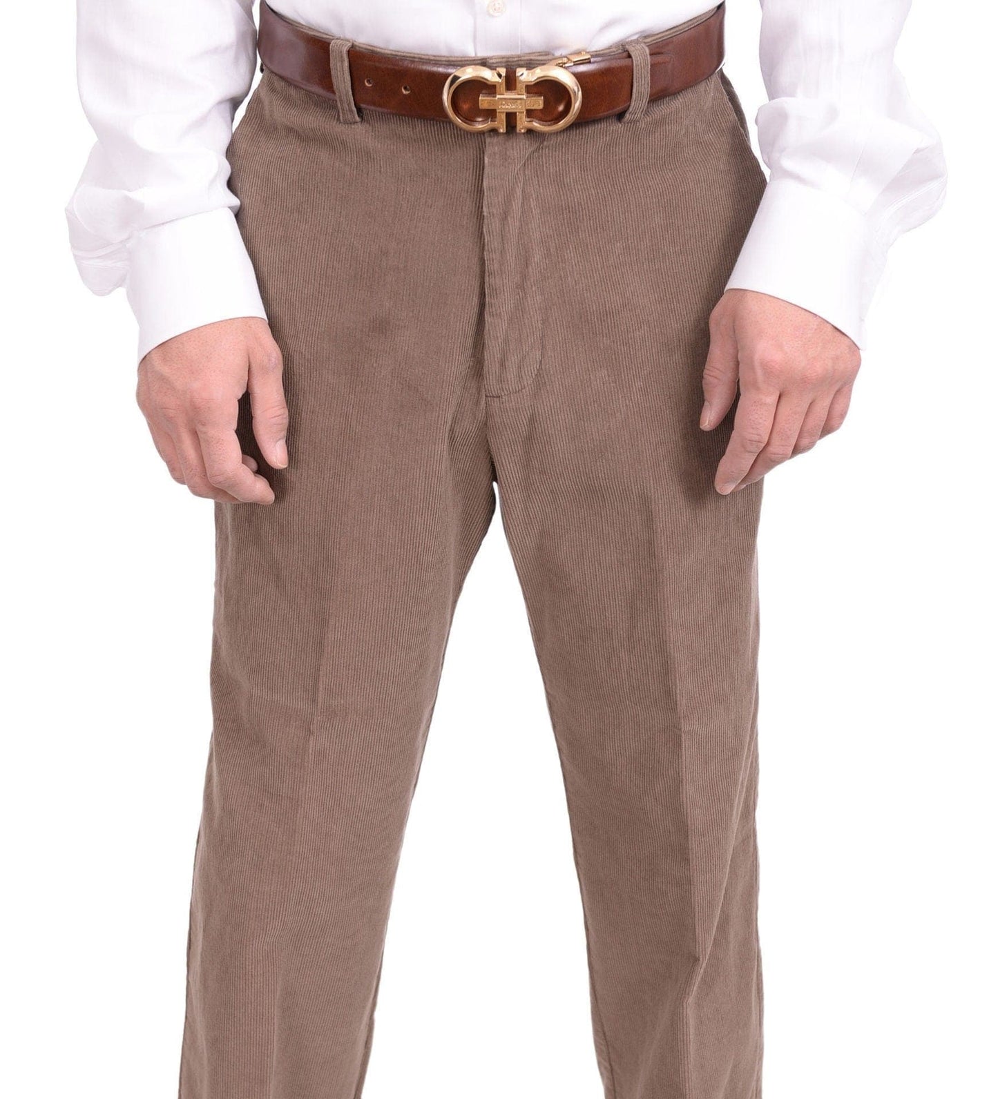 Haggar Regular Fit Khaki Brown Corduroy Flat Front Cotton Washable Casual Pant