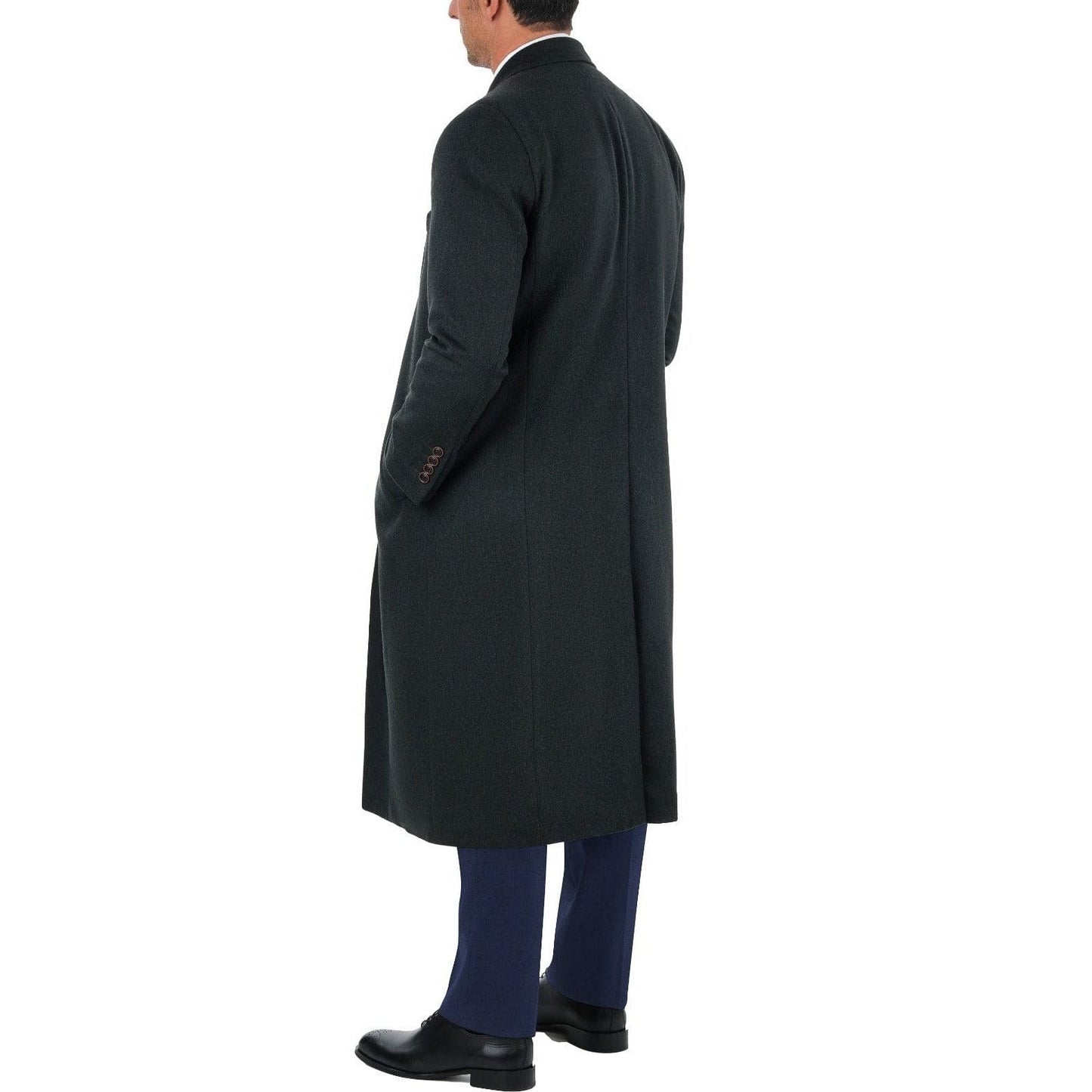Mens Regular Fit Solid Hunter Green Full Length Wool Cashmere Overcoat Top Coat