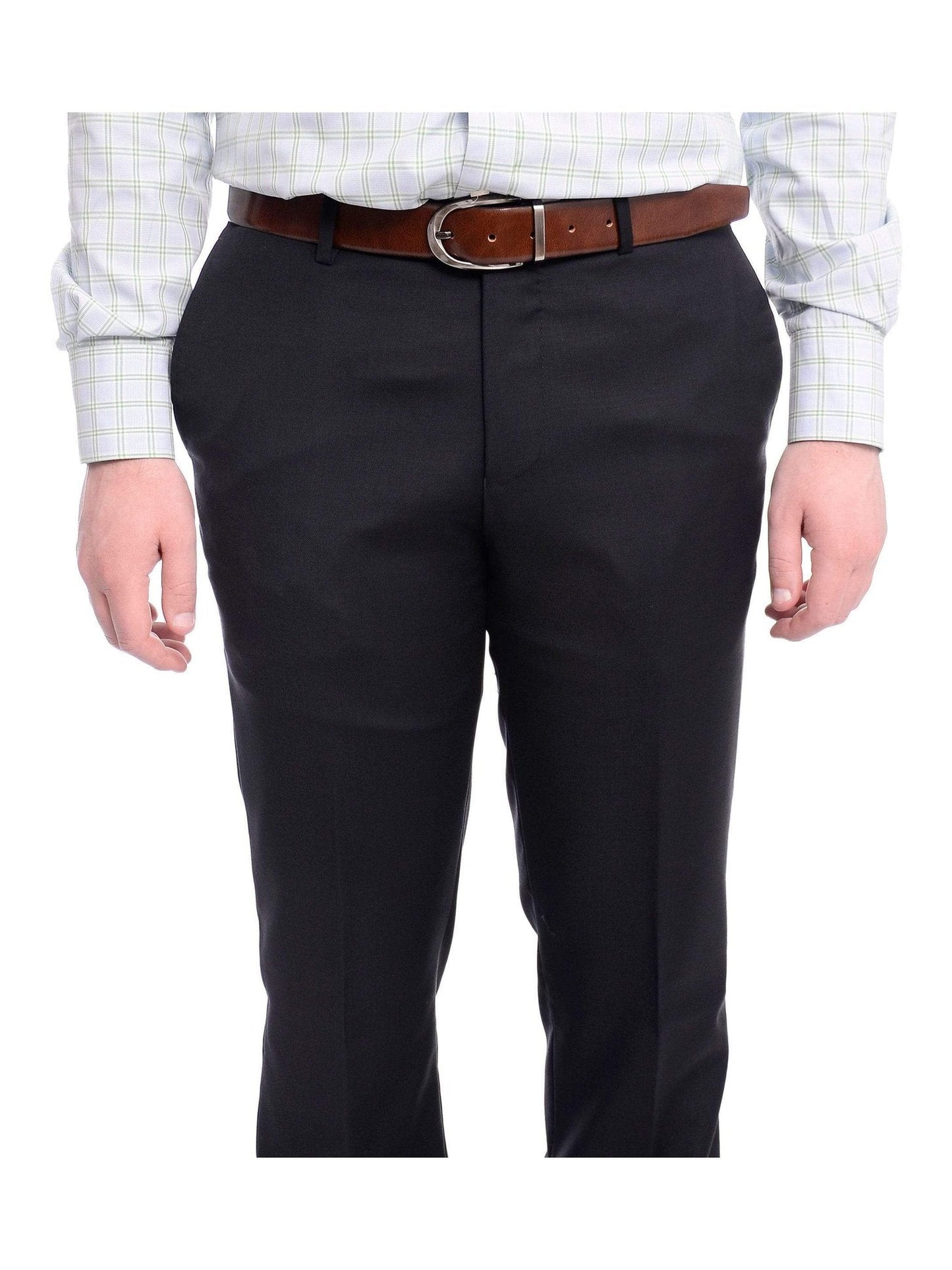Napoli Slim Fit Solid Navy Blue Flat Front Wool Dress Pants