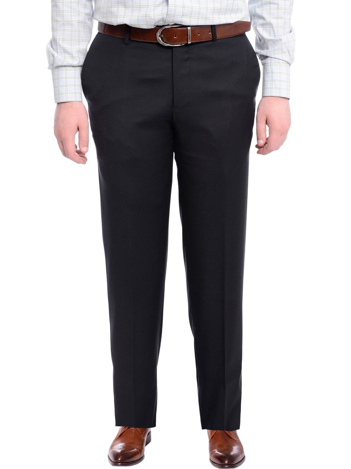 Napoli Slim Fit Solid Navy Blue Flat Front Wool Dress Pants