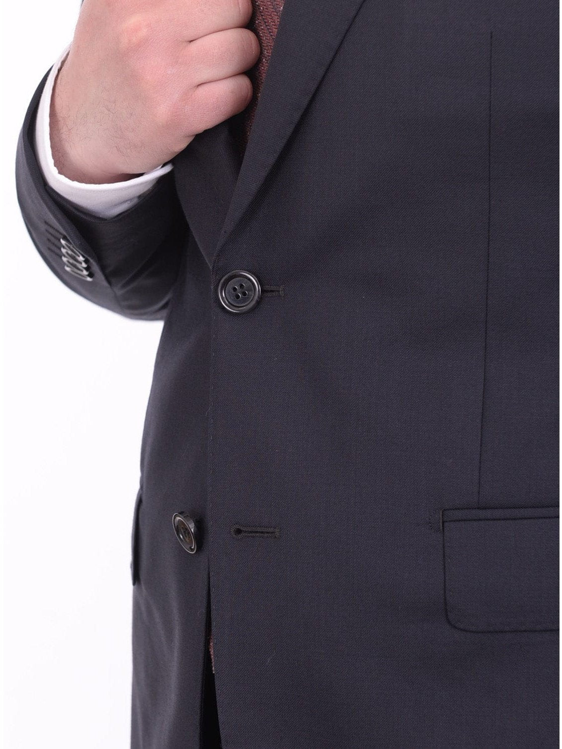 Mens Napoli Slim Fit Solid Navy Blue Half Canvassed Marzotto Wool Suit
