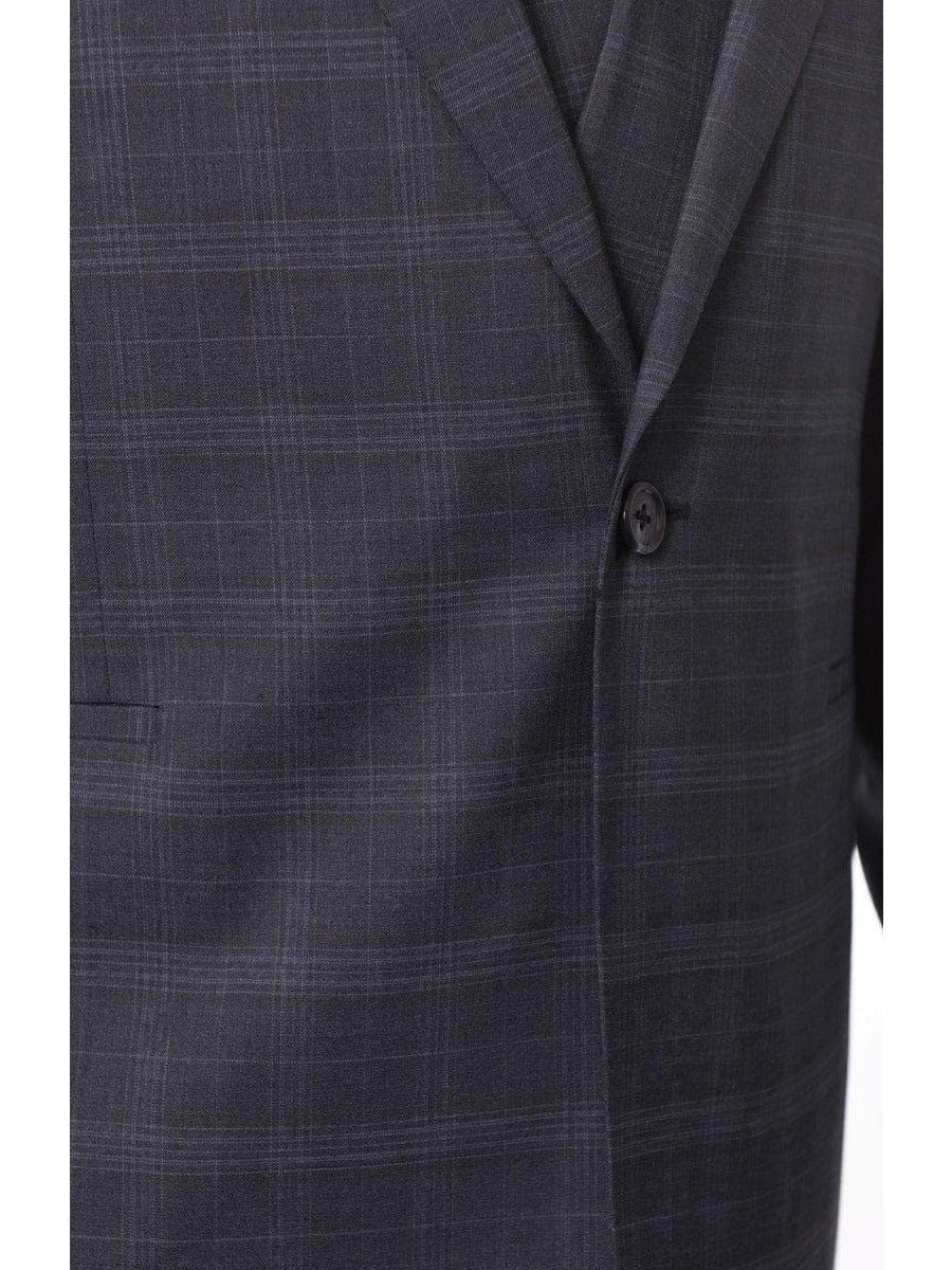 Steven Land Mens Blue Plaid 100% Wool Classic Fit 3 Piece Suit