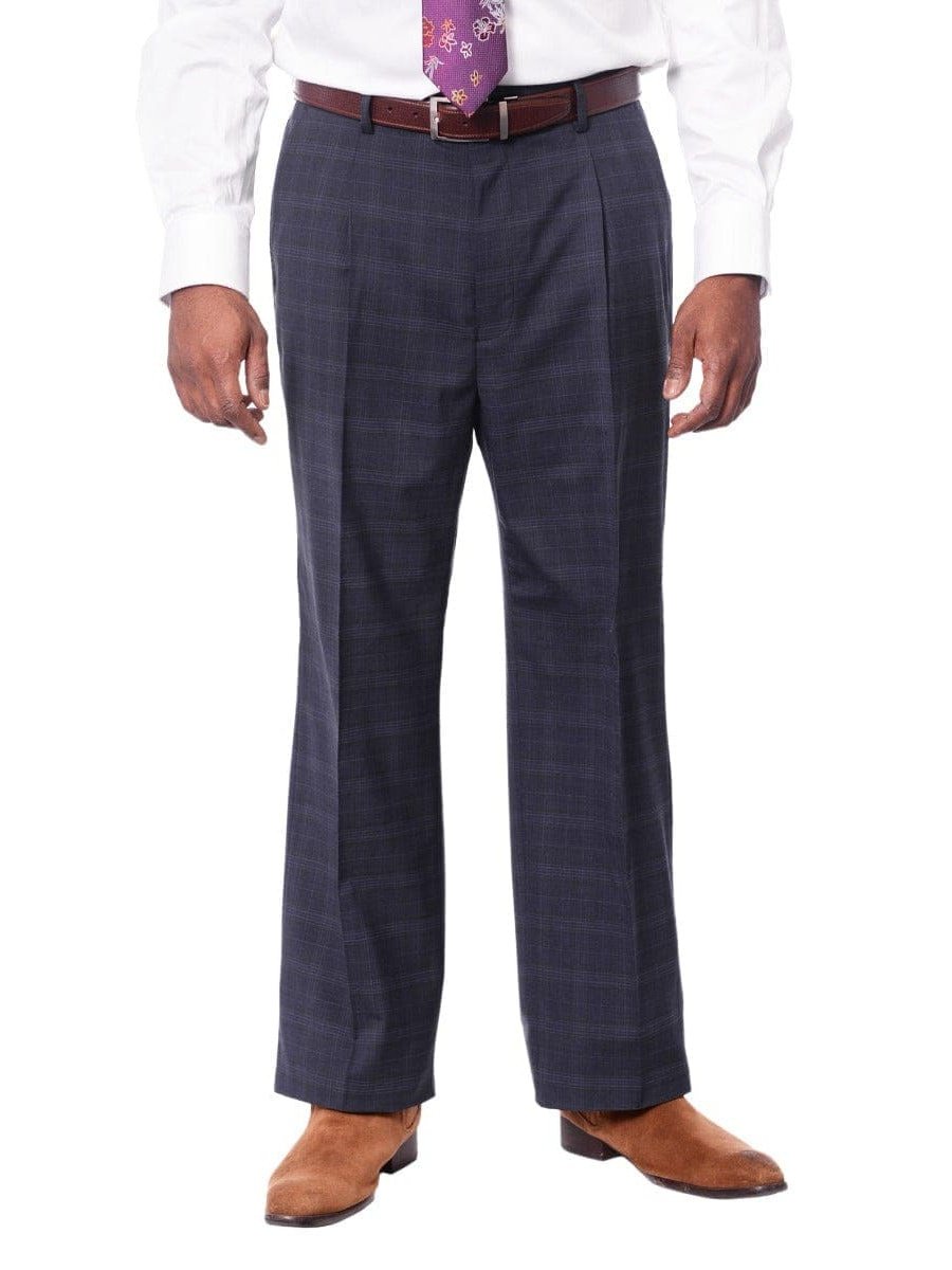 Steven Land Mens Blue Plaid 100% Wool Classic Fit 3 Piece Suit