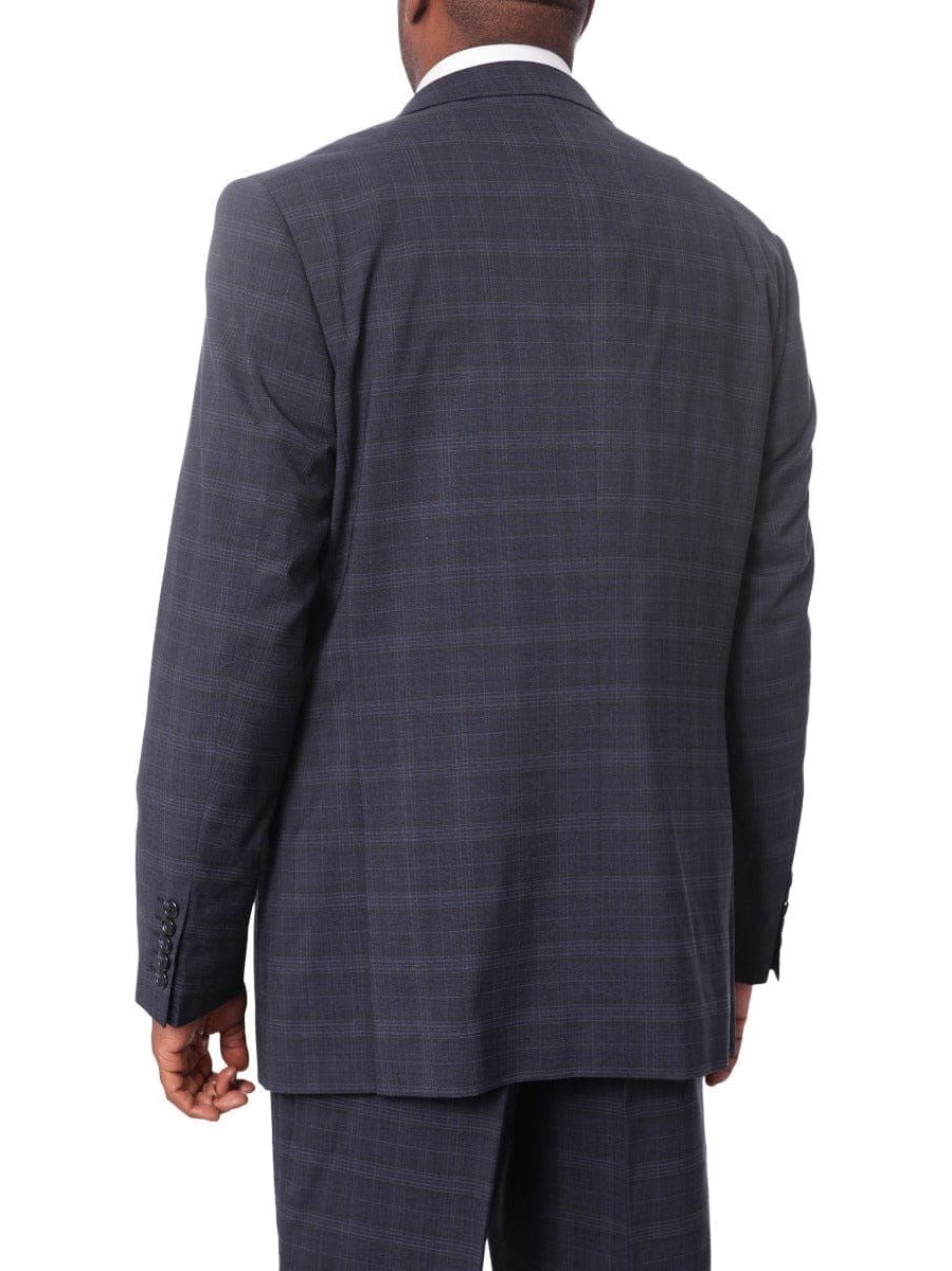 Steven Land Mens Blue Plaid 100% Wool Classic Fit 3 Piece Suit