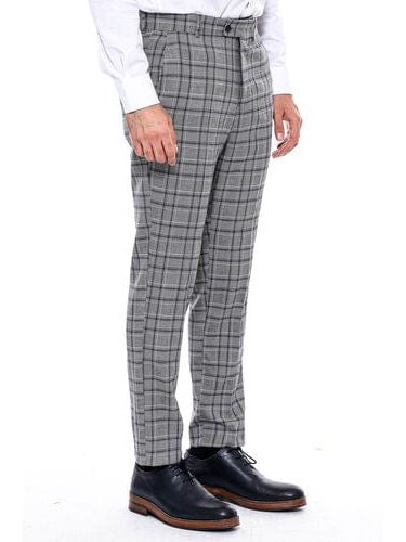 Wessi Mens Grey Plaid Slim Fit Dress Pants