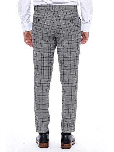 Wessi Mens Grey Plaid Slim Fit Dress Pants