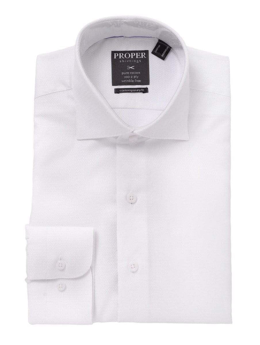 Mens 100% Cotton White On White Spread Collar Wrinkle Free Slim Fit Dress Shirt