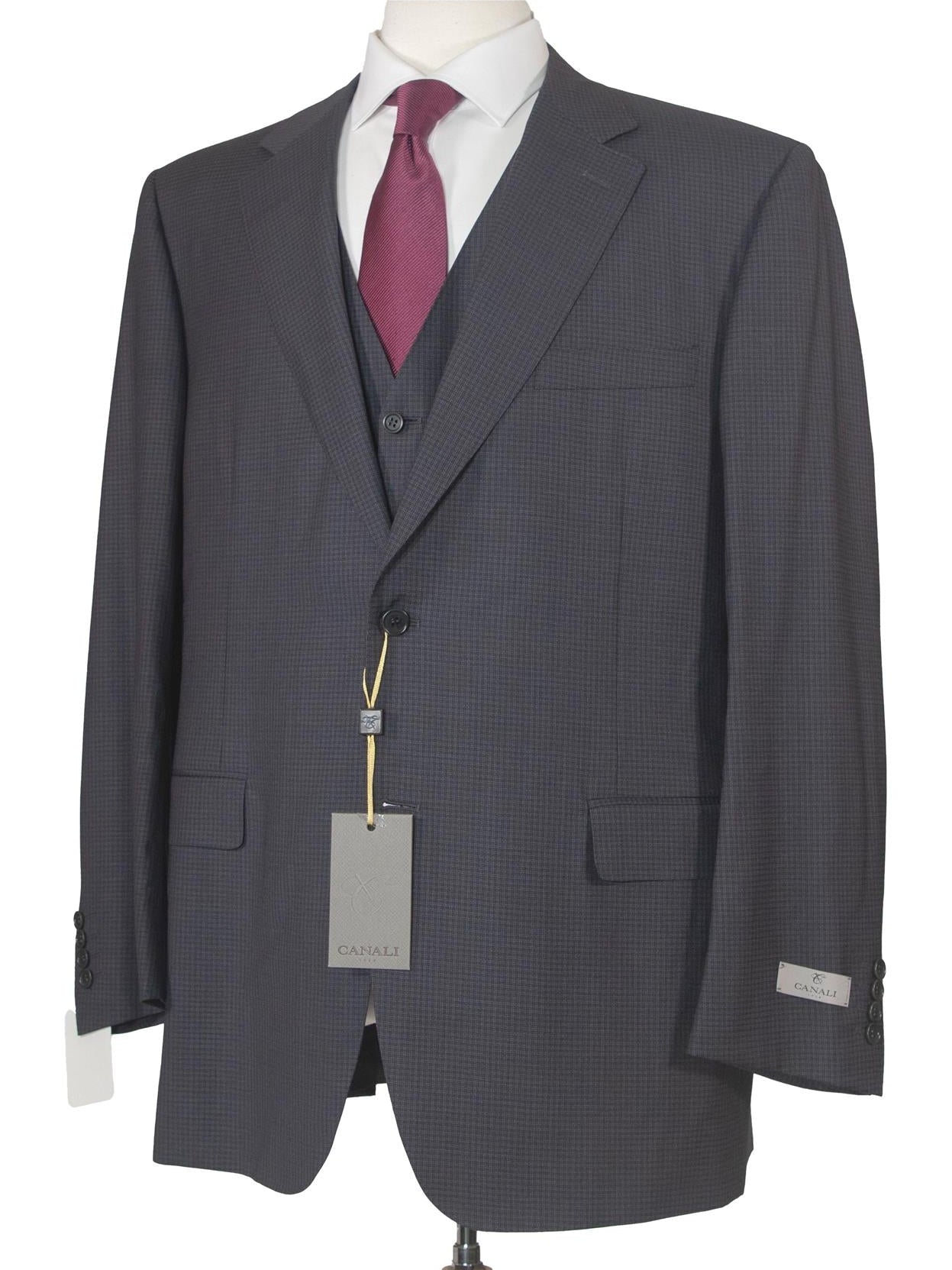Canali 1934 Mens 48R Drop 7 Charcoal Grey Check 3 Piece Suit