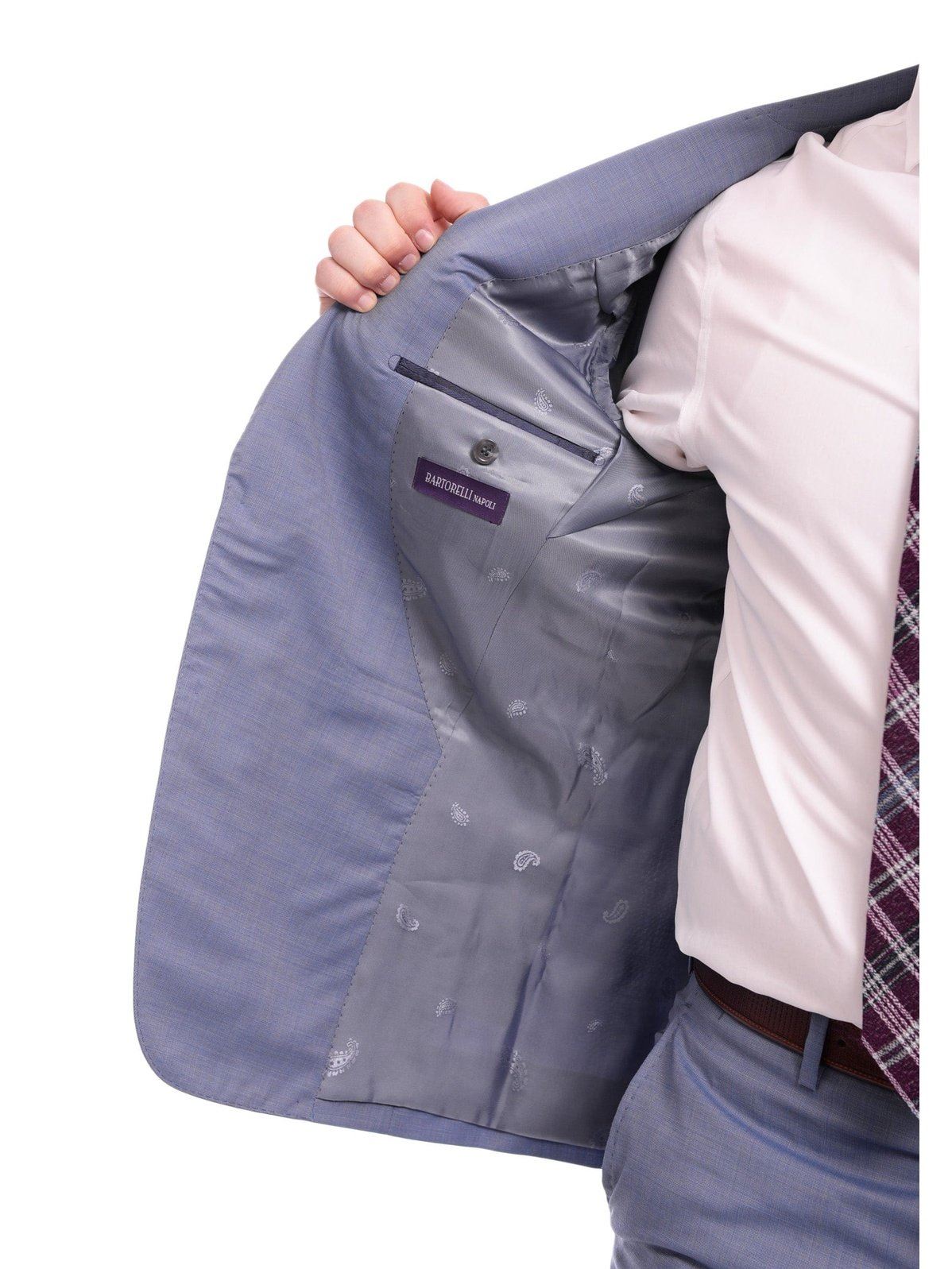 Napoli Slim Fit Light Blue Textured Half Canvassed Two Button Wool Suit