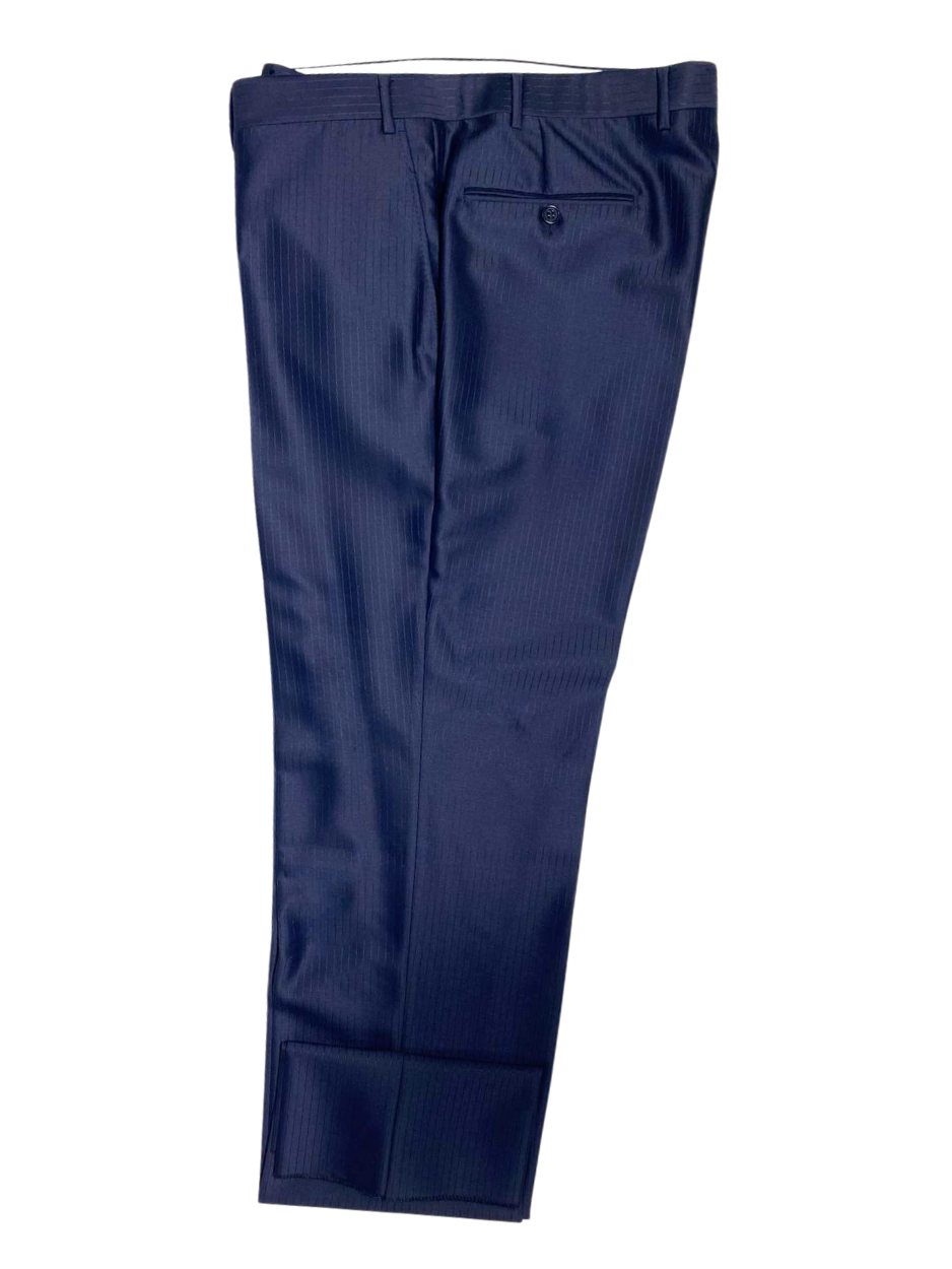 Canali Navy Blue Tonal Pinstriped Peak Lapel Wool-Silk Blend 1 Button Suit 44L
