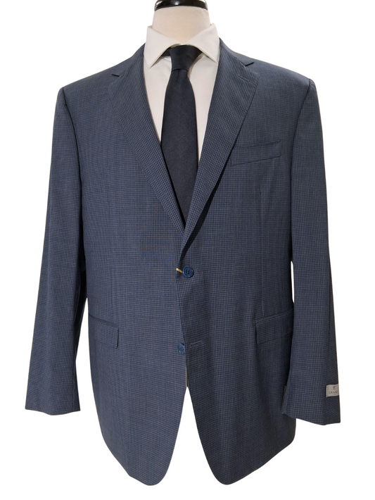Canali Blue Micro Check 100% Wool 2 Button Suit 48R