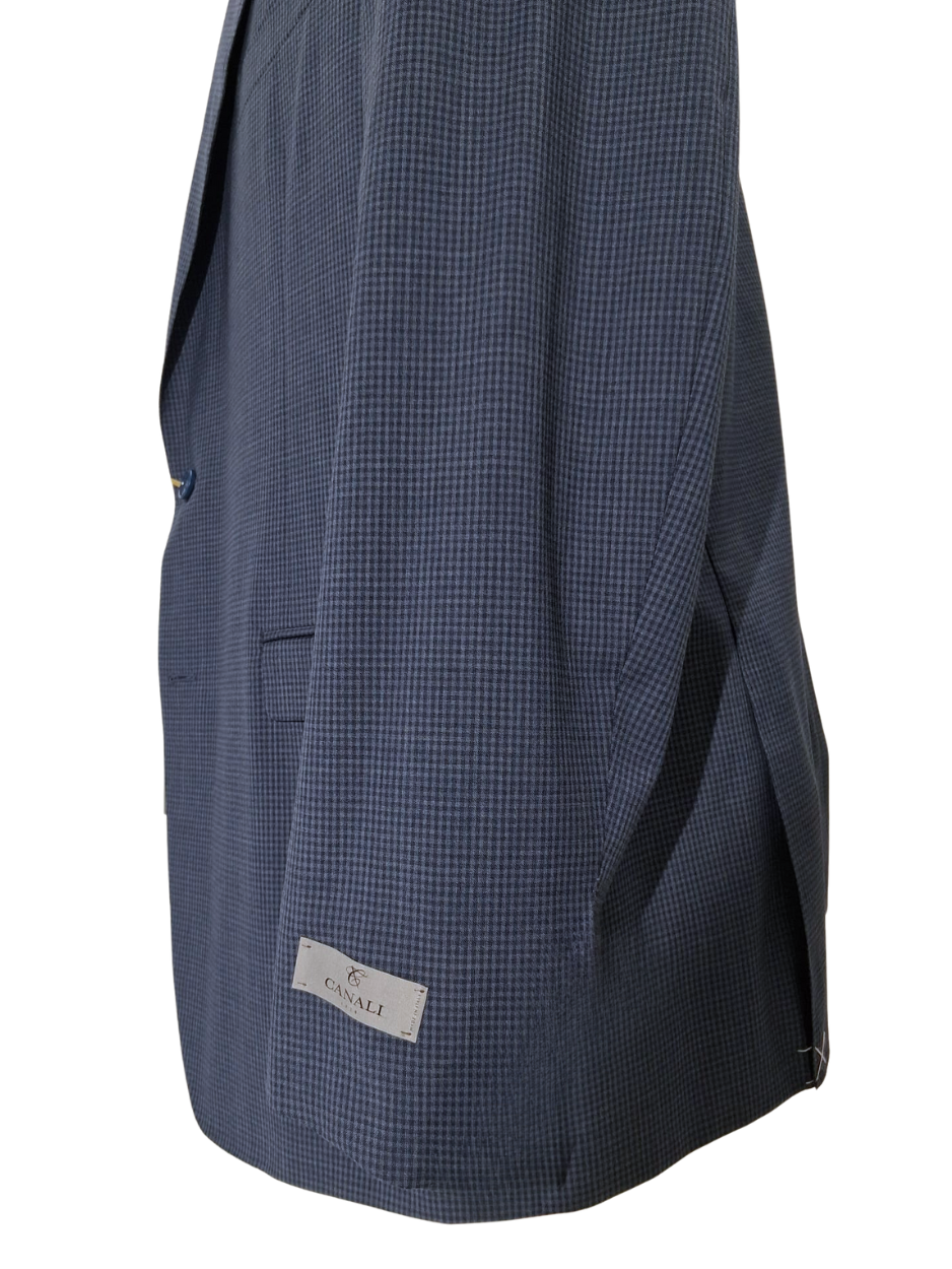 Canali Blue Micro Check 100% Wool 2 Button Suit 48R