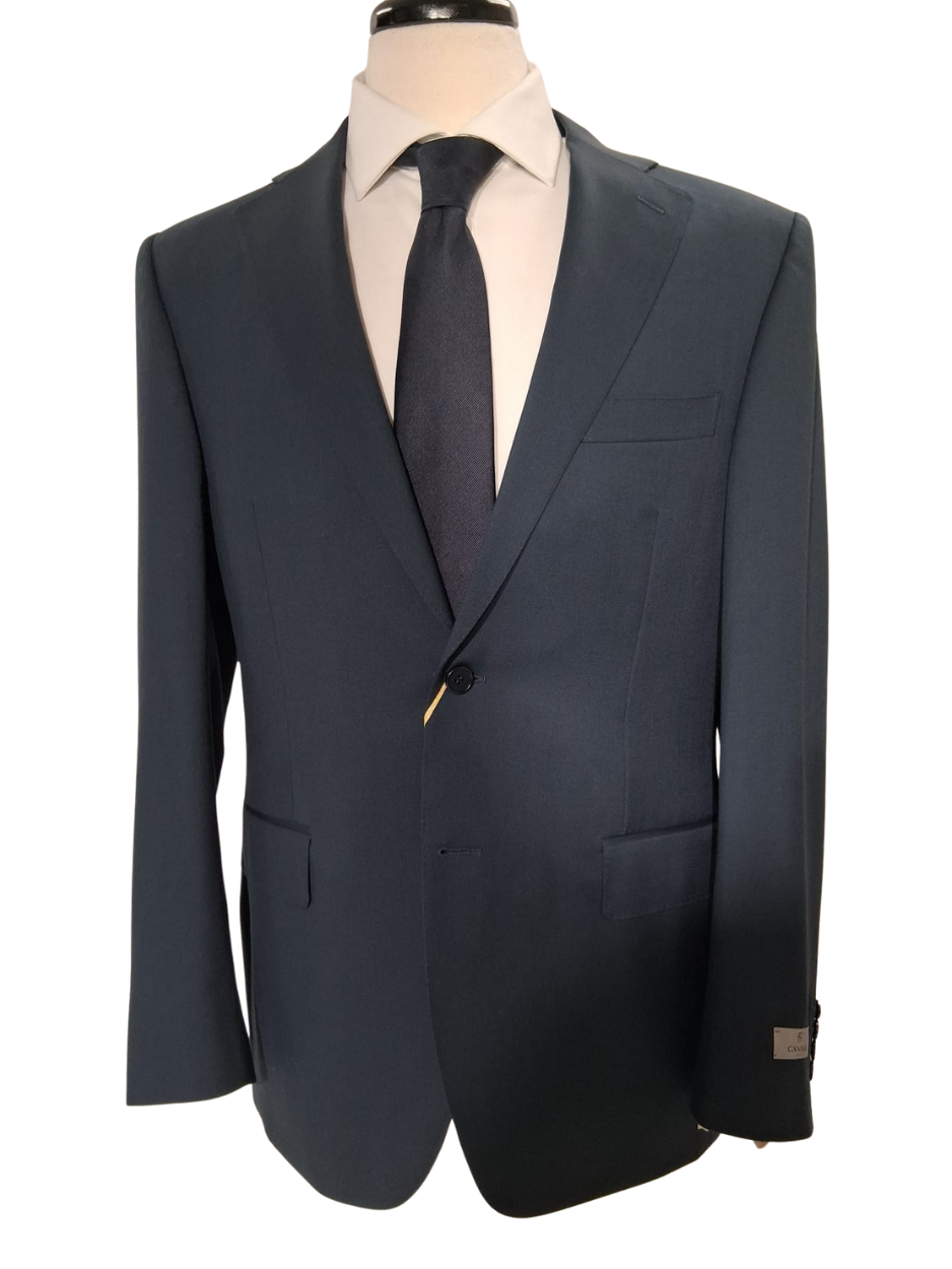 Canali Solid Dark Blue 100% Wool 2 Button Suit 38R