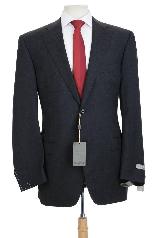 Canali Mens Solid Charcoal Grey 44L Drop 7 Modern Fit 100% Wool 2 Piece Suit