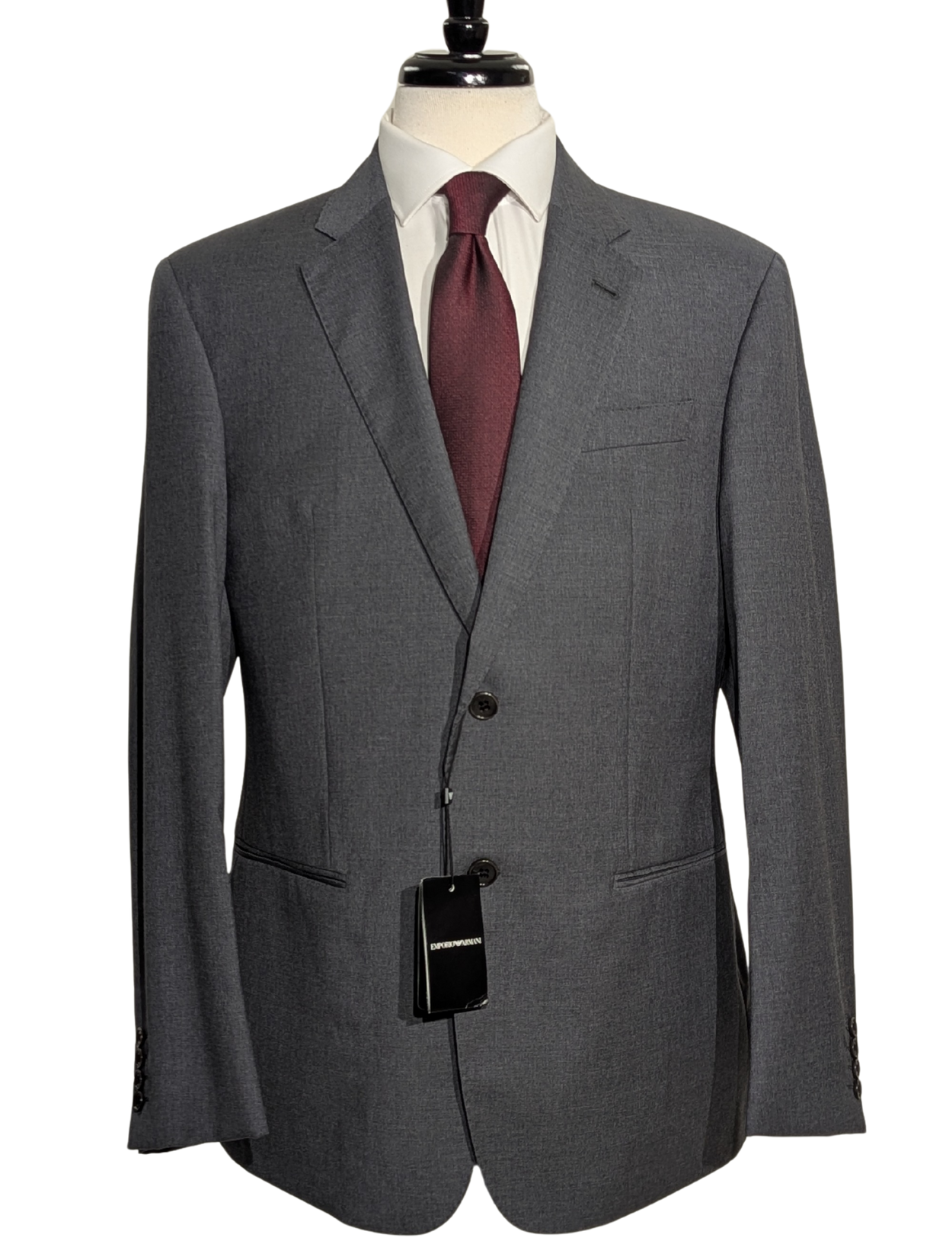 Emporio Armani G-Line Solid Gray 100% Wool Notch Lapel Slim Fit 2 Button Suit 42R