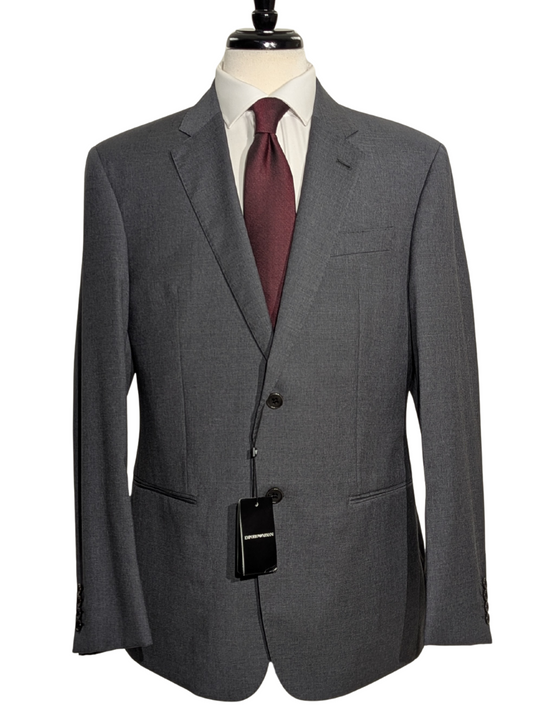 Emporio Armani G-Line Solid Gray 100% Wool Notch Lapel Slim Fit 2 Button Suit 42R