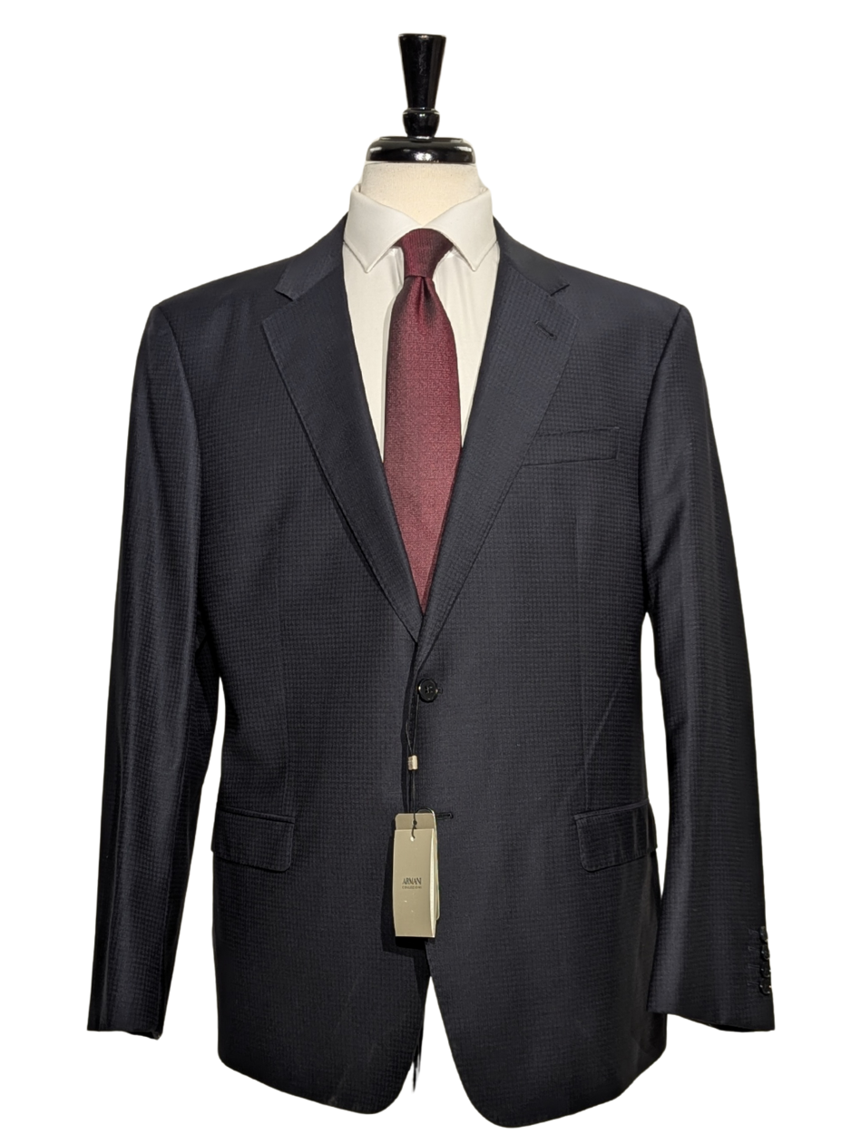 Armani Collezioni G Line Navy Microcheck Slim Fit Wool 2-Button Suit 44R