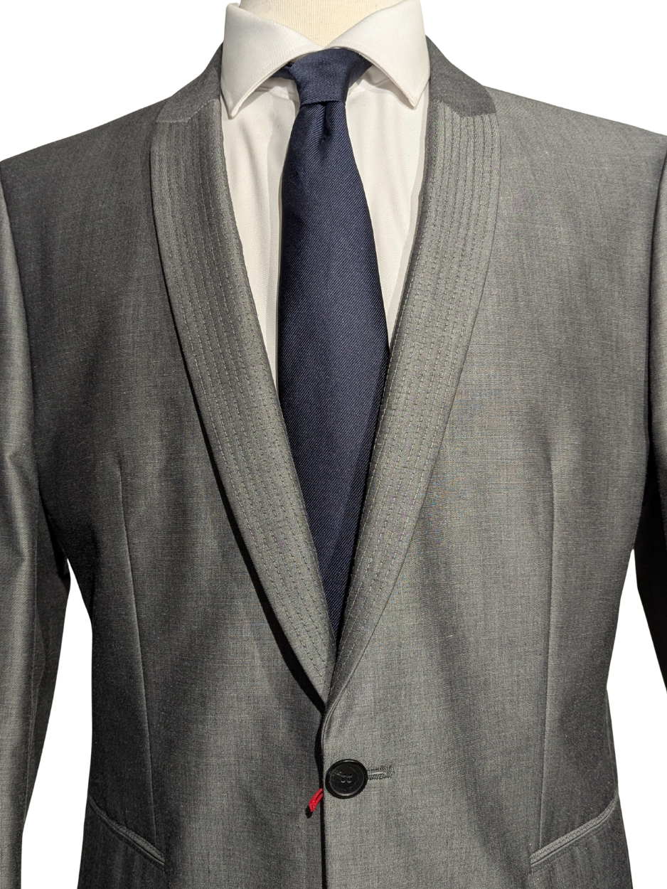 Hugo Boss Light Gray Shawl Lapel Single-Button Cotton Blend Tuxedo 42R