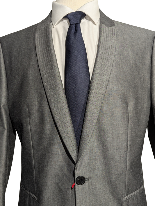 Hugo Boss Light Gray Shawl Lapel Single-Button Cotton Blend Tuxedo 42R