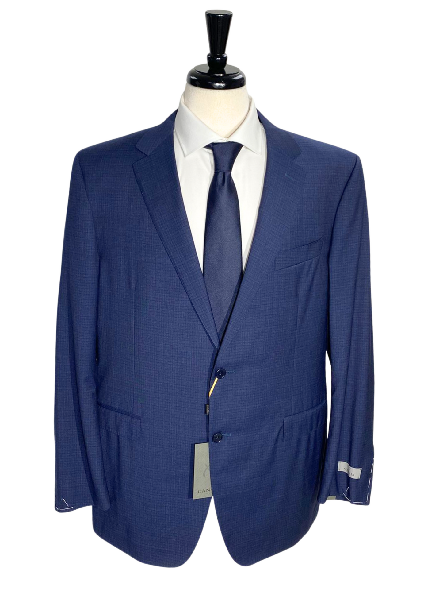 Canali Navy Blue Tonal Plaid Notch Lapel 100% Wool 2 Button Suit 48L