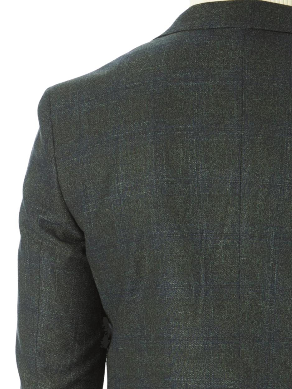 Sartoria Mazara Mens Classic Fit Green With Blue Check 2 Button Stretch Blazer Sportcoat