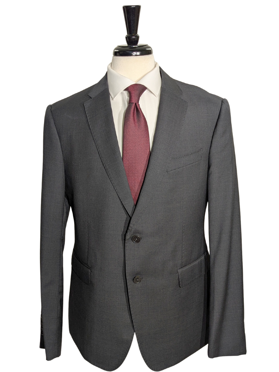 Emporio Armani Solid Charcoal Gray M-Line Modern Fit Notch Lapel 2 Button Wool Suit 46R