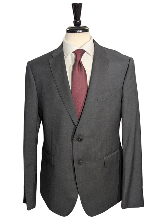 Emporio Armani Solid Charcoal Gray M-Line Modern Fit Notch Lapel 2 Button Wool Suit 46R
