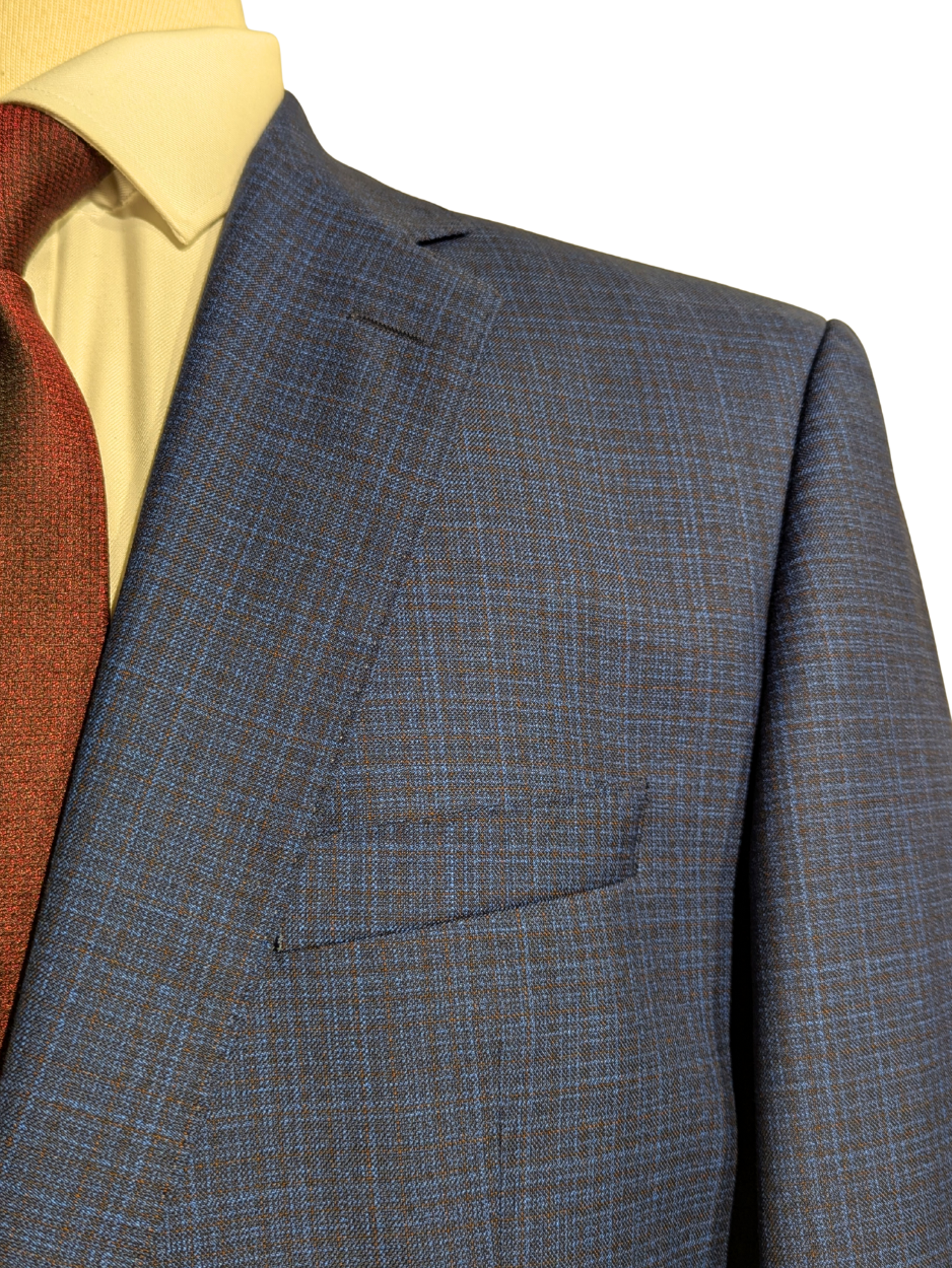 Hugo Boss Super 130 Drago Blue Check Wool Notch Lapel Two-Button Suit 44R
