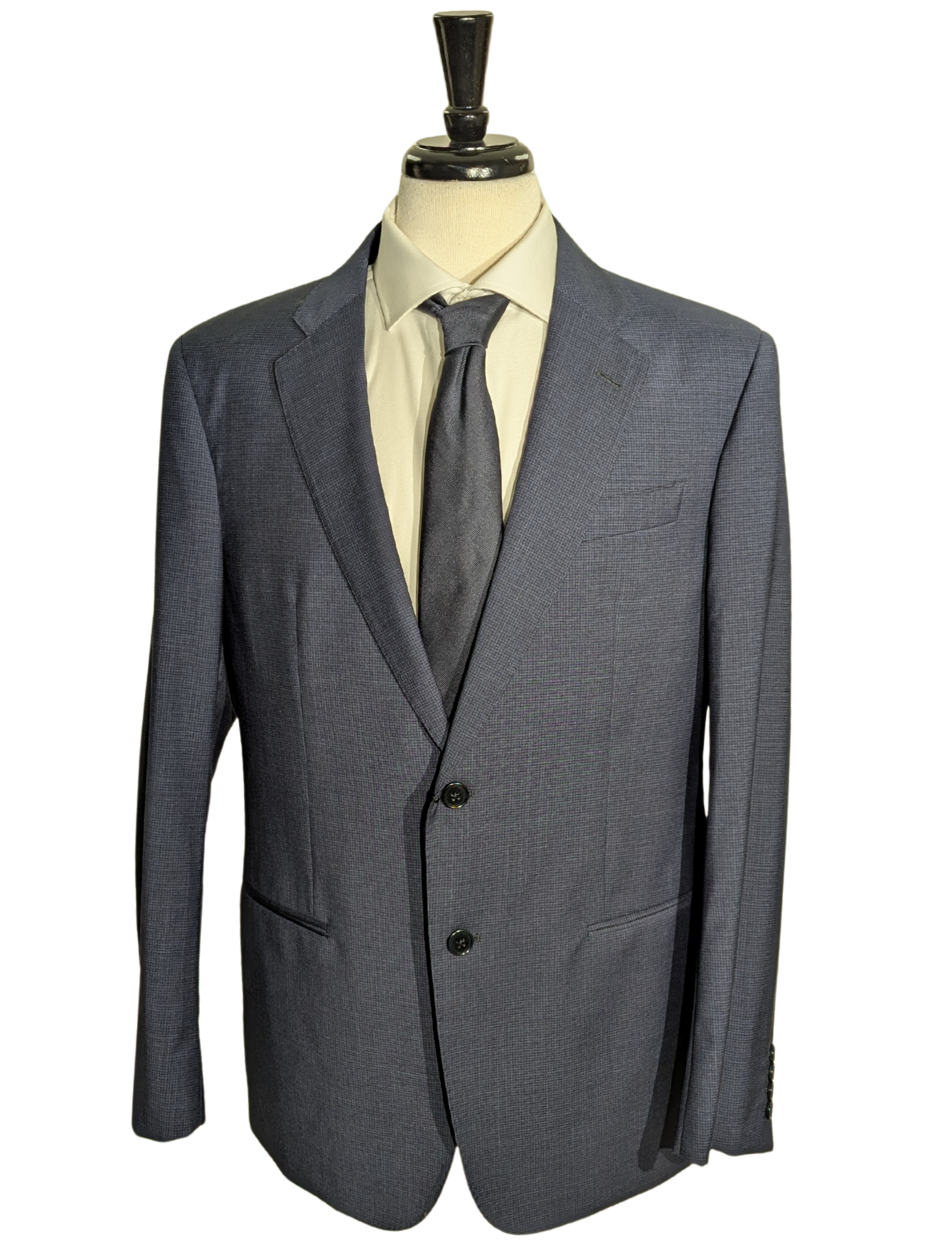 Emporio Armani Blue Mini Check G-Line Slim Fit Notch Lapel 2 Button Wool Suit 44R