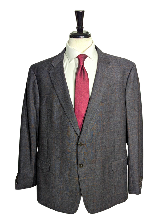 Armani Collezioni Brown And Gray Plaid  G-Line Notch Lapel Two Button Suit 48R