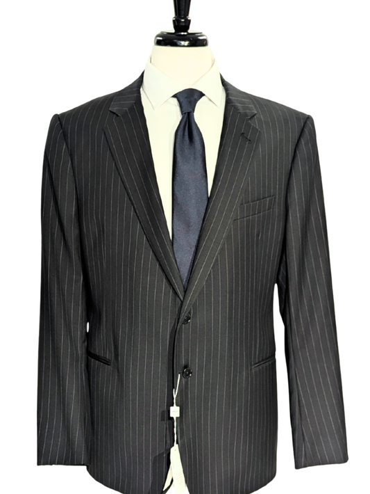 Armani Collezioni Black Pinstripe Classic Fit Two Button Notch Lapel Suit 44L