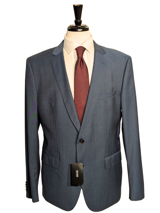 Hugo Boss Super 120s Blue Textured Notch Lapels Wool 2-Button Suit - 44R