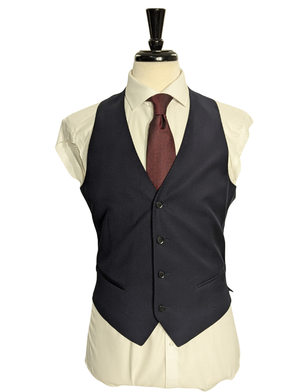 Armani Collezioni Dark Blue Textured M-Line Modern Fit Notch Lapel 3 Piece Wool Suit 36R