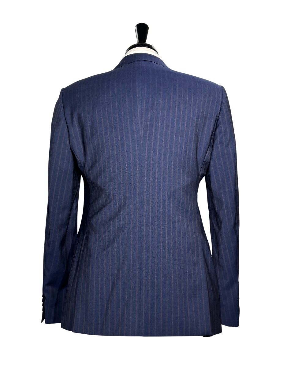 Armani Collezioni S-Line Blue With Burgundy Pinstriped Notch Lapel Wool 2-Button Suit - 36R