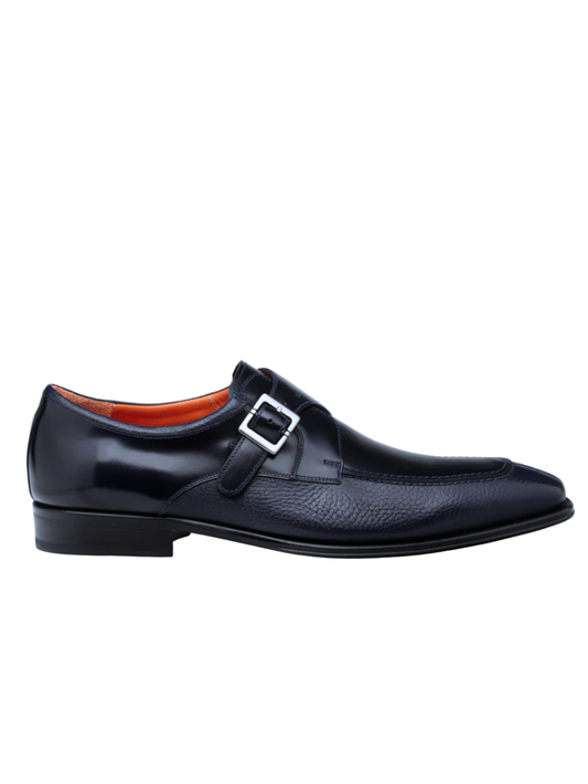 Mezlan Pego Navy Blue Deerskin & Calf Monk Strap Dress Shoes