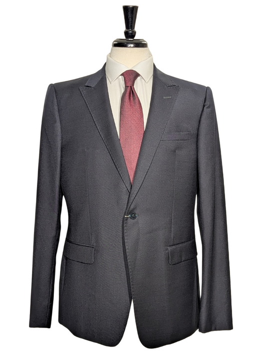 Armani Collezioni Solid Navy Blue Classic Fit Peak Lapel 1 Button Wool Suit 44R