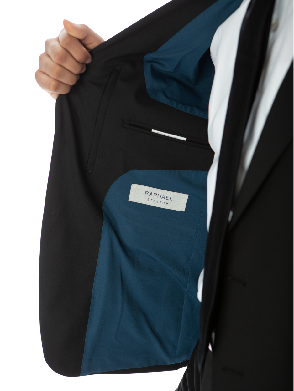Raphael Mens Solid Black Slim Fit Stretch 2 Button Blazer Sportcoat