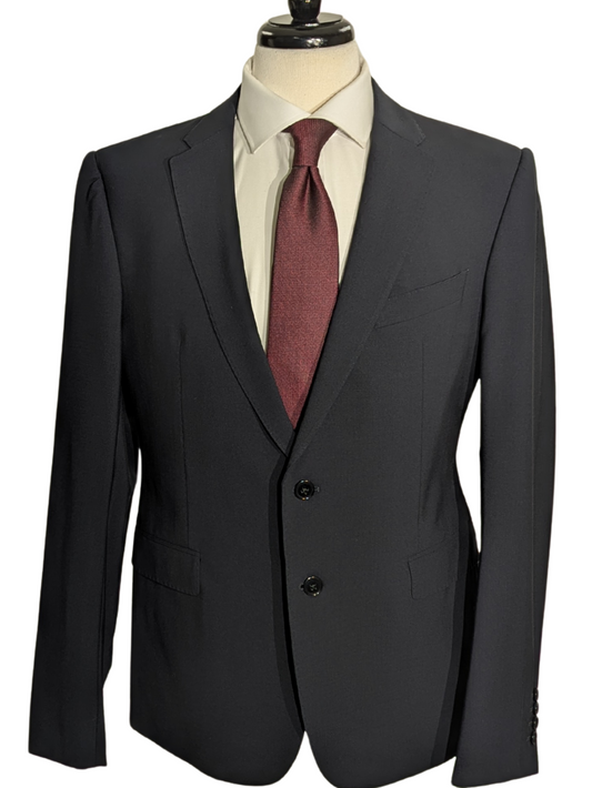 Armani Collezioni Black Textured M-Line Modern Fit Peak Lapel 2 Button Wool Suit 40R