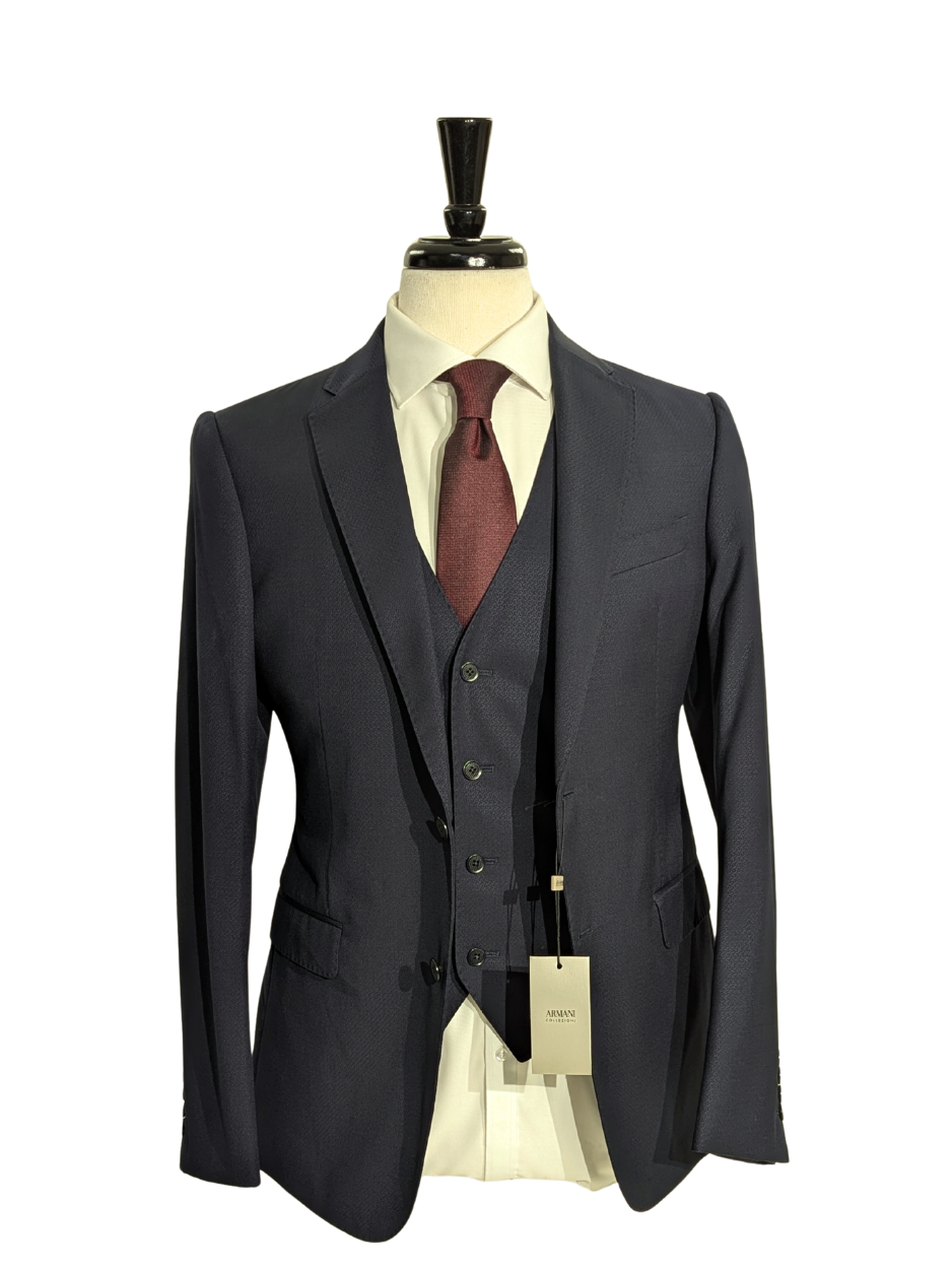 Armani Collezioni Men’s Black M-Line Three Piece Notch Lapel Suit with Vest 40R