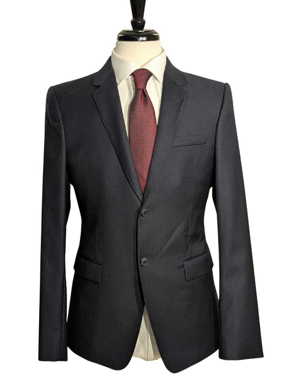 Emporio Armani Solid Navy Blue Classic Fit Notch Lapel 2 Button Wool Suit 38R