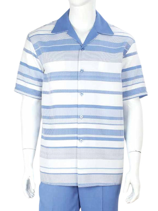 Apollo King Royal Diamond Blue and White Striped Classic Fit Walking Suit