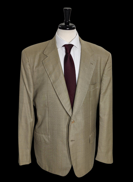 Sartoria Partenopea Men’s Green Windowpane 100% Cashmere Sportcoat 50R