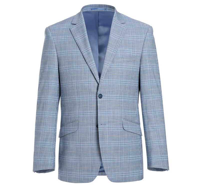 Raphael Light Blue Glen Plaid With Windowpane Slim Fit Stretch Notch Lapel Two Button Suit