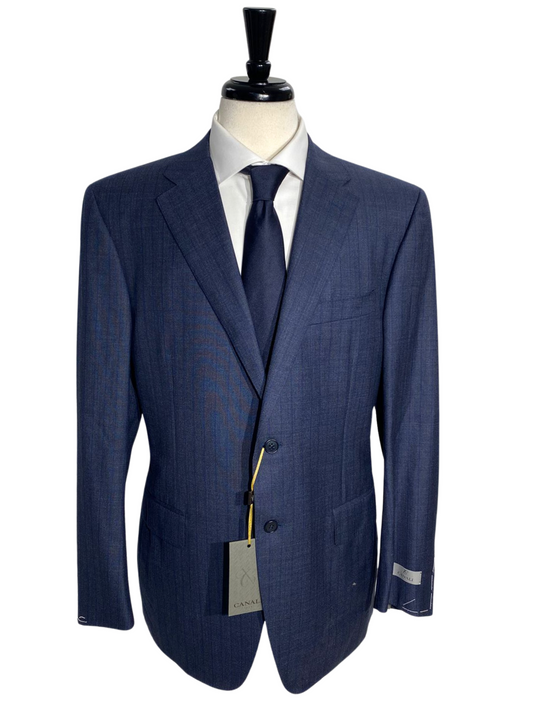 Canali Blue Pinstriped Notch Lapel 100% Wool Classic Fit 2 Button Suit 44L