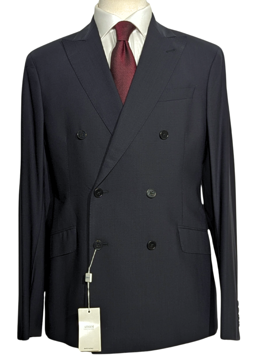 Armani Collezioni Black Sartorial Deco Classic Fit Double-Breasted Peak Lapel Wool Suit 42R