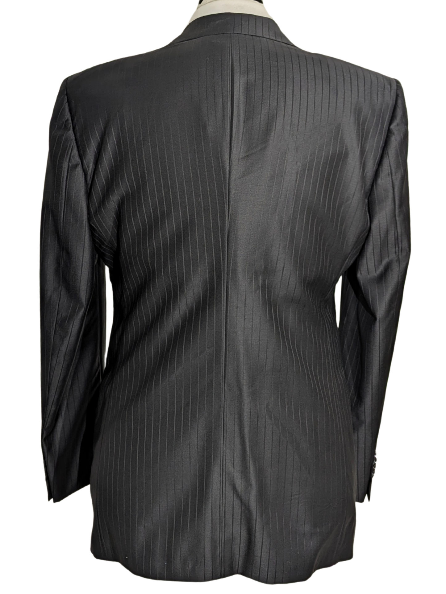 Giorgio Armani Black Pinstripe One-Button Peak Lapel Wool Suit 44R