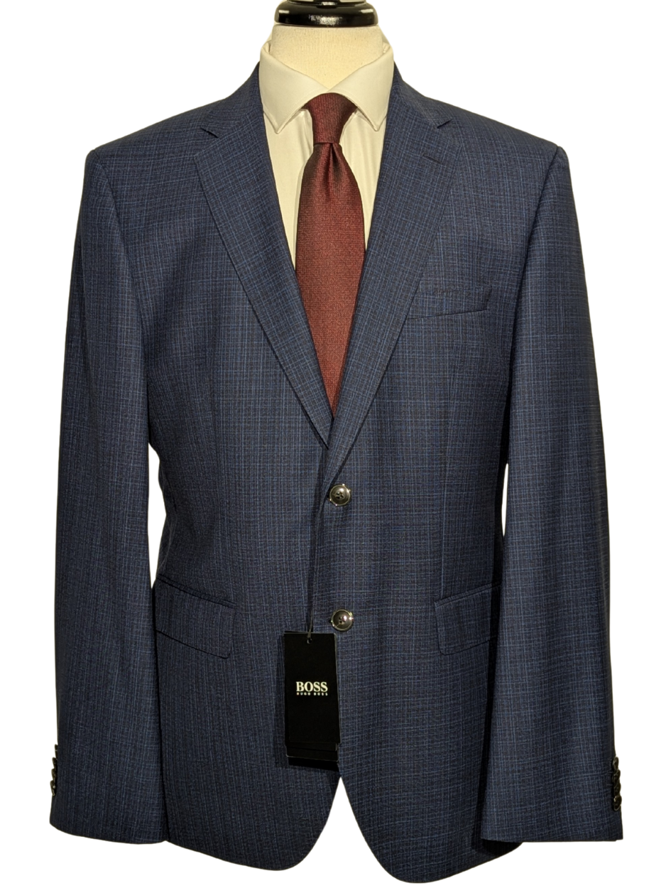 Hugo Boss Super 130 Drago Blue Check Wool Notch Lapel Two-Button Suit 44R