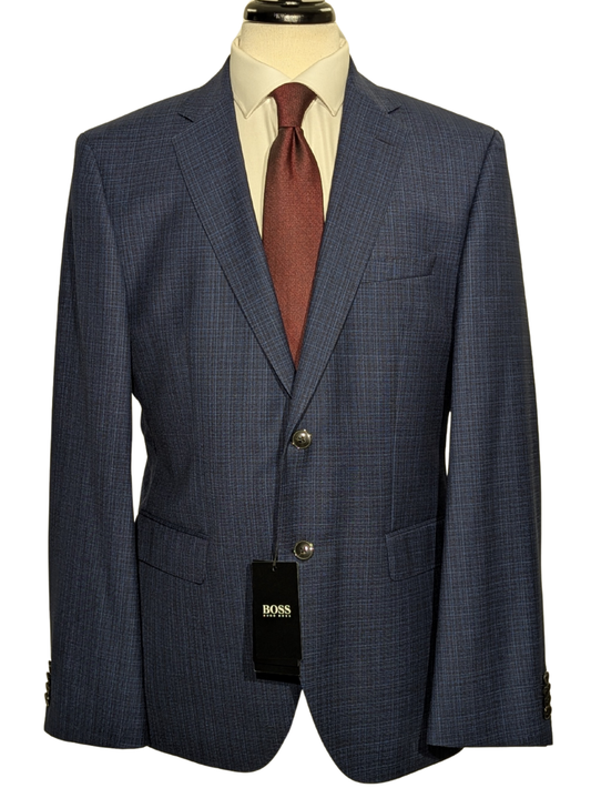 Hugo Boss Super 130 Drago Blue Check Wool Notch Lapel Two-Button Suit 44R